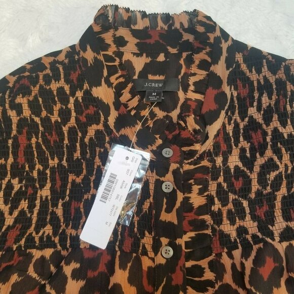NEW J.Crew Smocked Popover Top in Leopard Crinkle - Picture 5 of 9